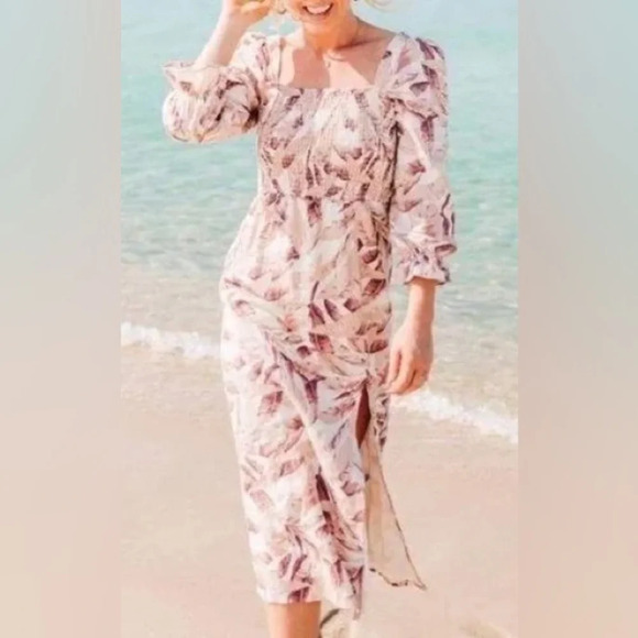 House of Harlow 1960 women’s linen 3/4 sleeve‎ floral summer beach midi dress XS - Picture 1 of 5